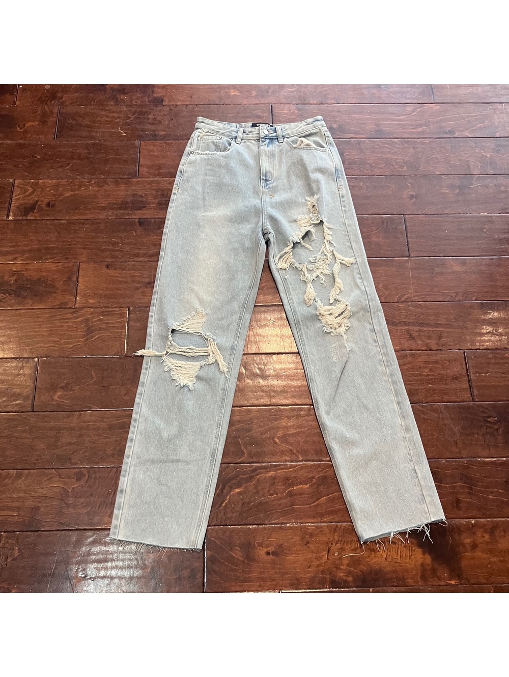 The Kript Light Wash Distressed Straight Leg Raw Hem Jeans Women's Size Small